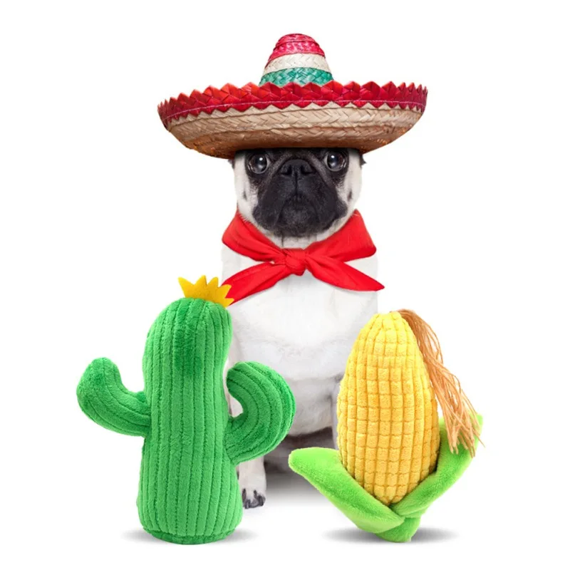 

1pc Pet Toy Creative Plush Fleece Corn Cactus With BB Sound Bite Resistant Toy Interative Indoor Outdoor Pet Accessories Toy