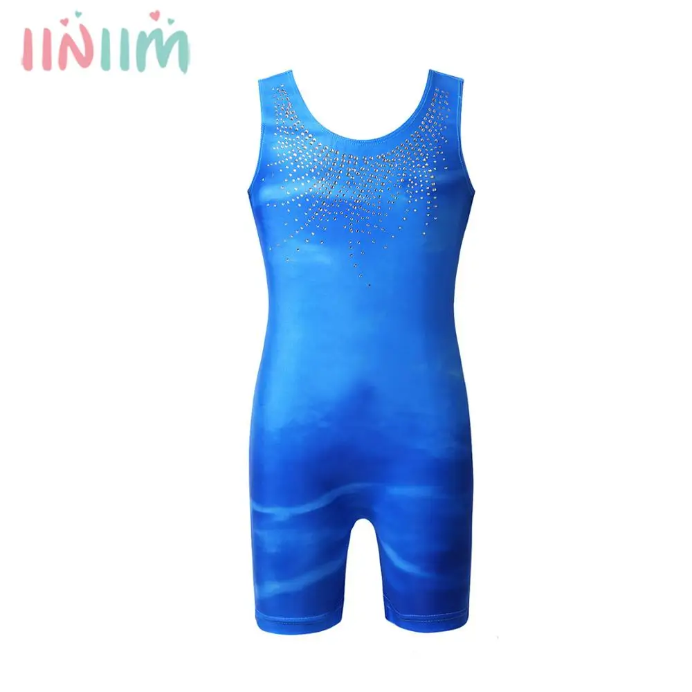 Балетный купальник для девочек детские шорты блестящий Сияющий стразы без