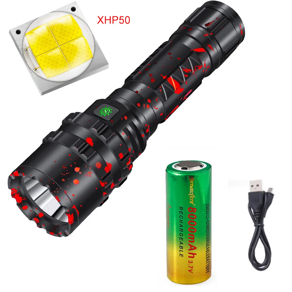 80000LM мощный XHP50 светодиодный фонарик Xlamp алюминиевый охотничий водонепроницаемый