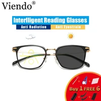 inteligent photochromic anti blue ray progressive multifocal reading glasses women men metal far near presbyopic eyeglasses sun