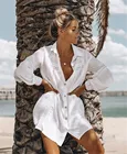 Женское туники для купальников платье-кафтан, Пляжное хлопковое пляжное платье белого цвета, накидка для бикини, на лето
