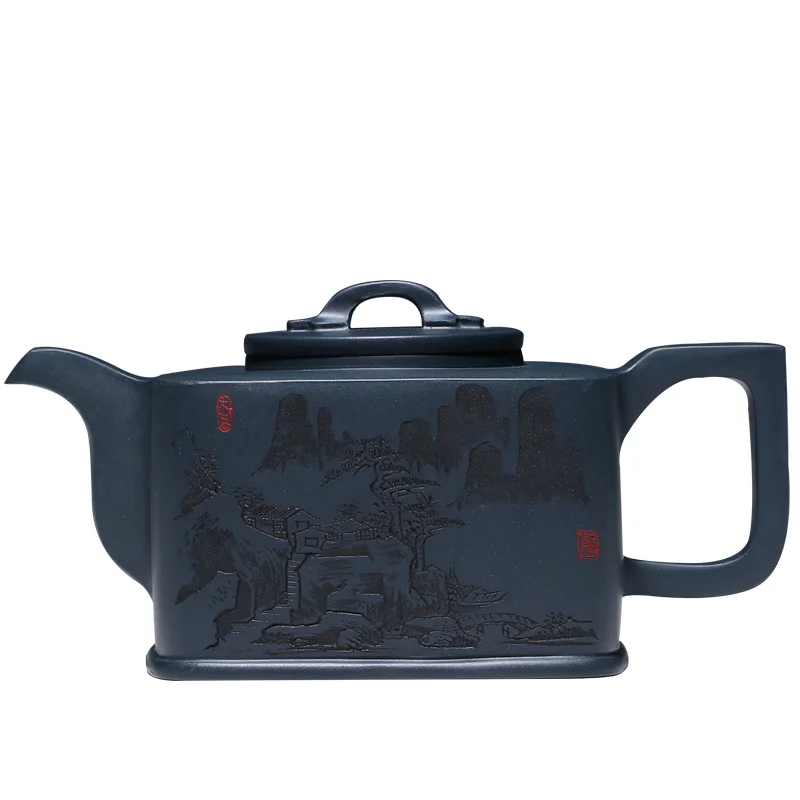 

Royal pot of yixing recommended all hand Fang Qi teapot tea pure ore azure mud carved four party set