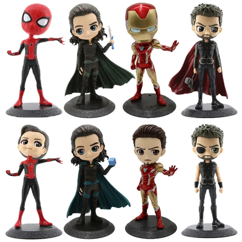 Disney 15 см Q Posket Мстители Marvel Железный человек Человек паук Локи Фигурки игрушки