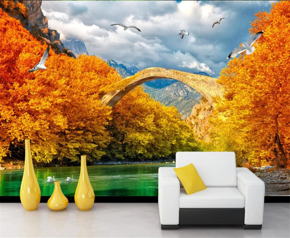 Большой заказ обои красивые осенние кленовое дерево ТВ Фон Гостиная Спальня