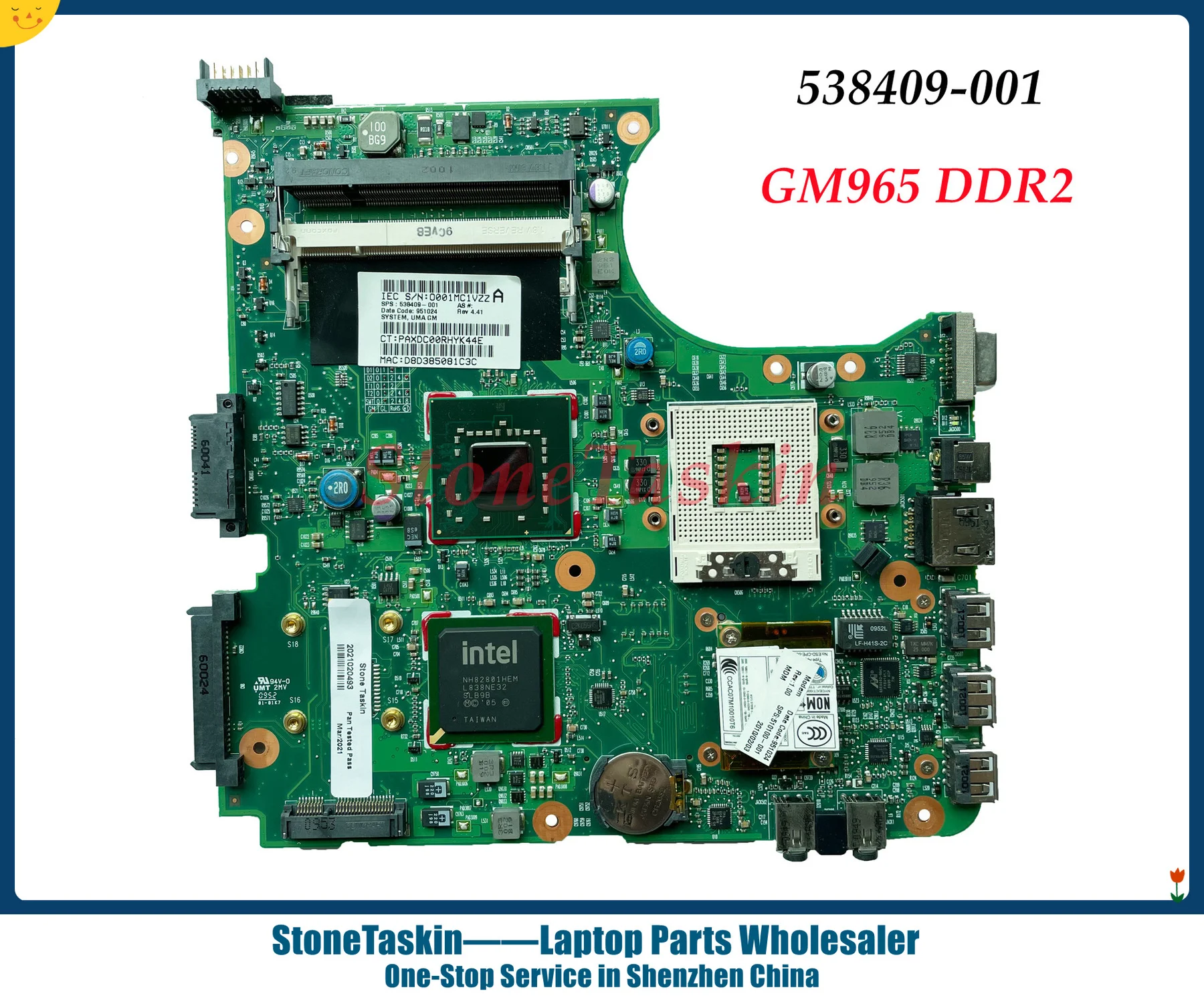 Высококачественная материнская плата 538409-001 для ноутбука HP Compaq 510 610 GME965 DDR2 100%