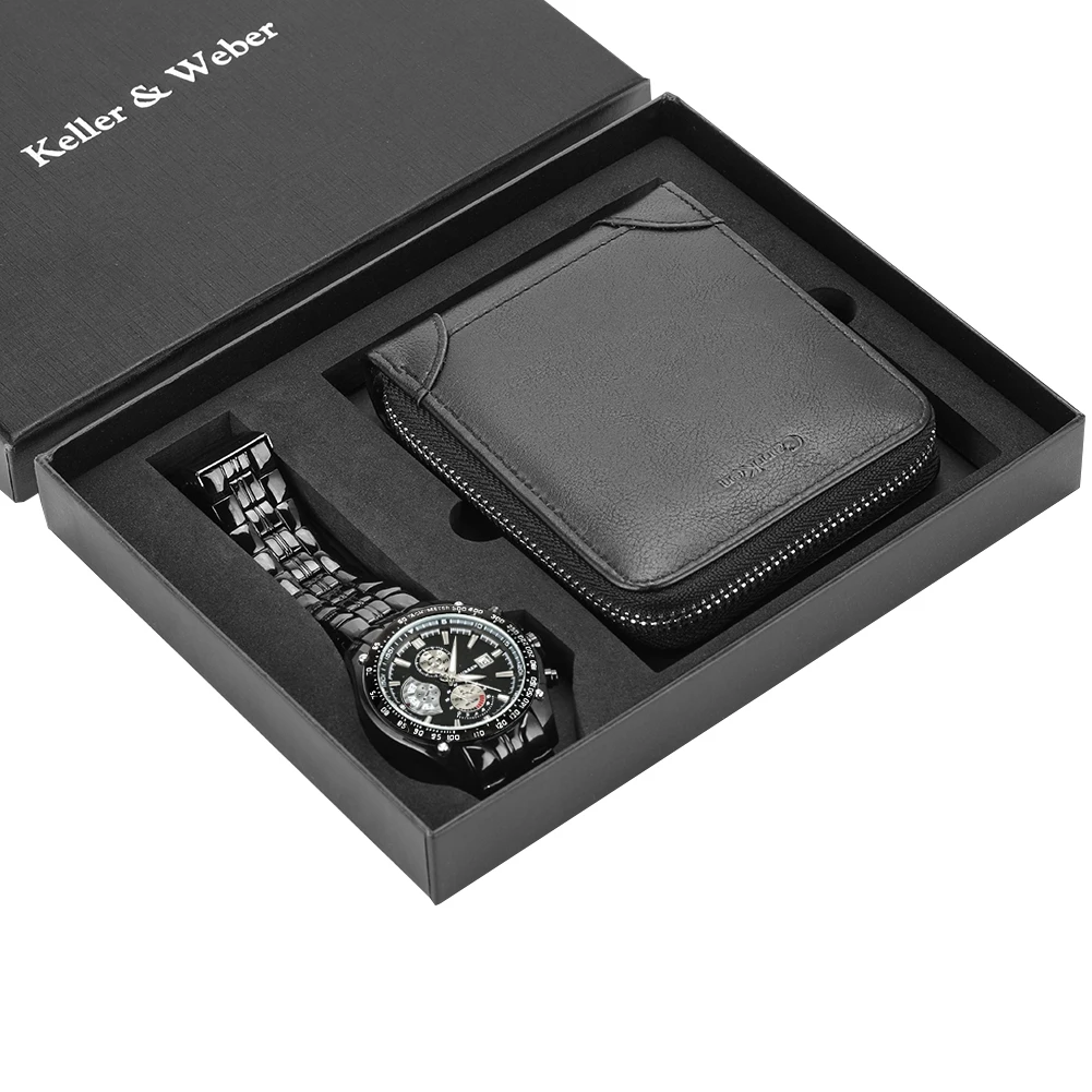 Мужские часы роскошные минималистичные кварцевые наручные мужские с бумажником