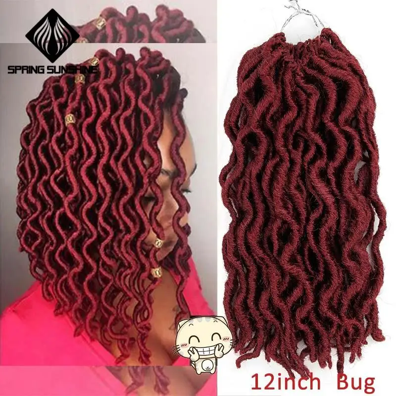 12 18 дюймов Nu Locs Goddess Faux Locs Curly Ombre плетение волос мягкие косички синтетические вязанные крючком косы волосы Exntension