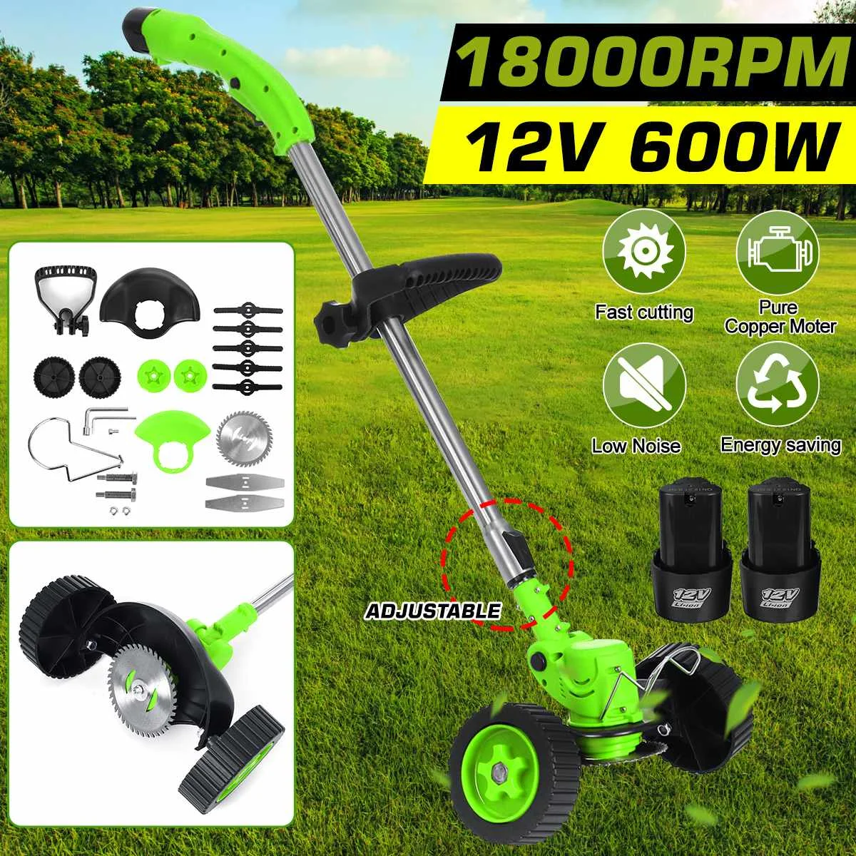 18VF 600W Powerful Electric Grass Trimmer Cutter Weeder Lawn Mower Cordless Cutting Machine Garden Tool With 2PC Li-ion Battery