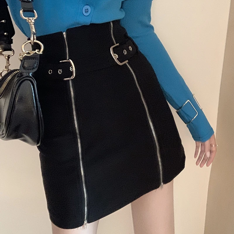 

Deivor 2020 Vintage high waist thin zipper fit slit wrap hip A-line skirt