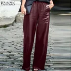 Женские длинные брюки из искусственной кожи, с широкими штанинами, с эластичным поясом, черного цвета, ZANZEA 2021