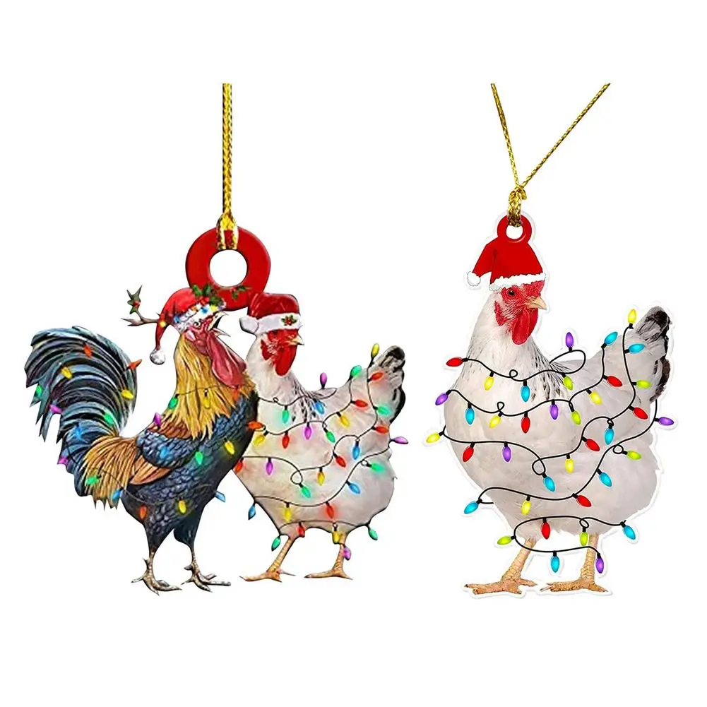 

Christmas Chicken Pendant Decorations Vivid Chicken Wearing Christmas Hat 2 Styles Acrylic Rooster Ornament For Christmas Hom
