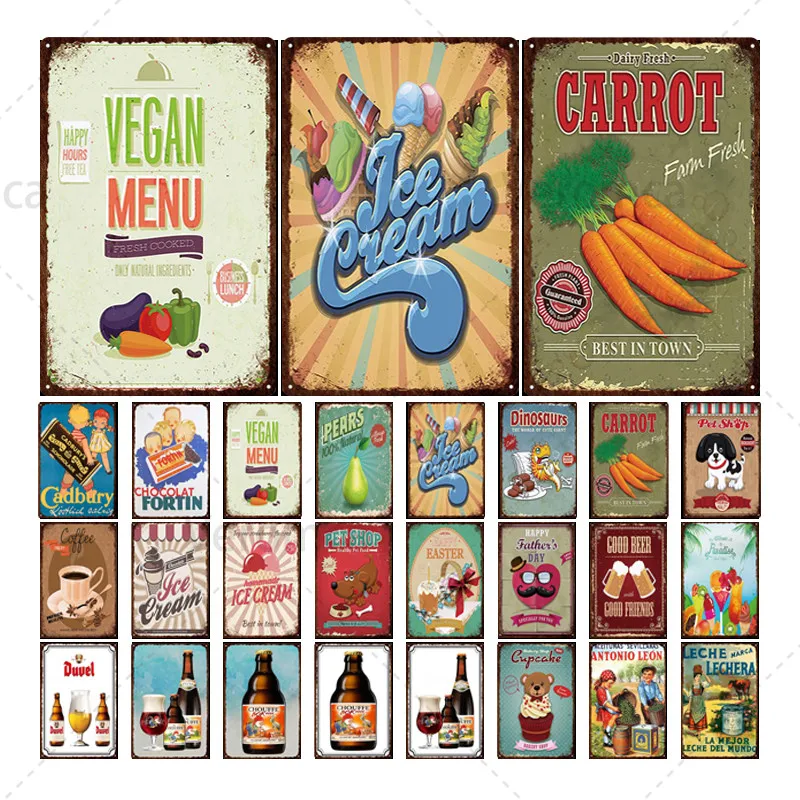 

Новый фруктовый оловянный плакат с изображением веганского кофе, настенный плакат для кухни, кафе, бара, металлическое ремесло, домашний де...