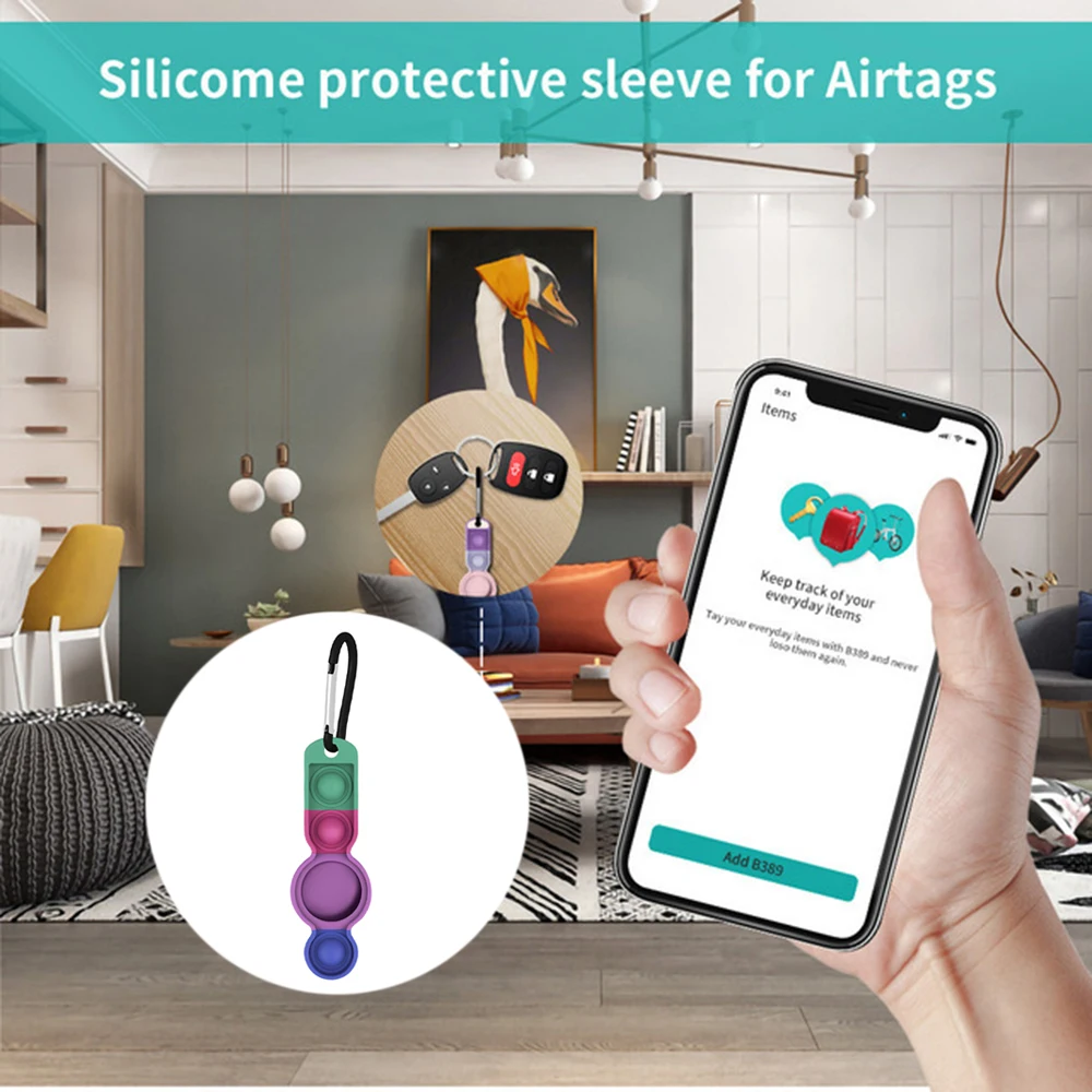Drieyuil-funda para Apple Airtag, paquete de 4 protectores de pantalla de silicona, impermeable, antip&eacute;rdida, llavero con Pop burbuja, juguete sensorial-1