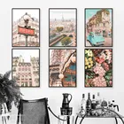 Настенная картина с изображением Парижа, цветов, тюльпана, винтажные фото, постеры и принты в скандинавском стиле, настенные картины для декора гостиной