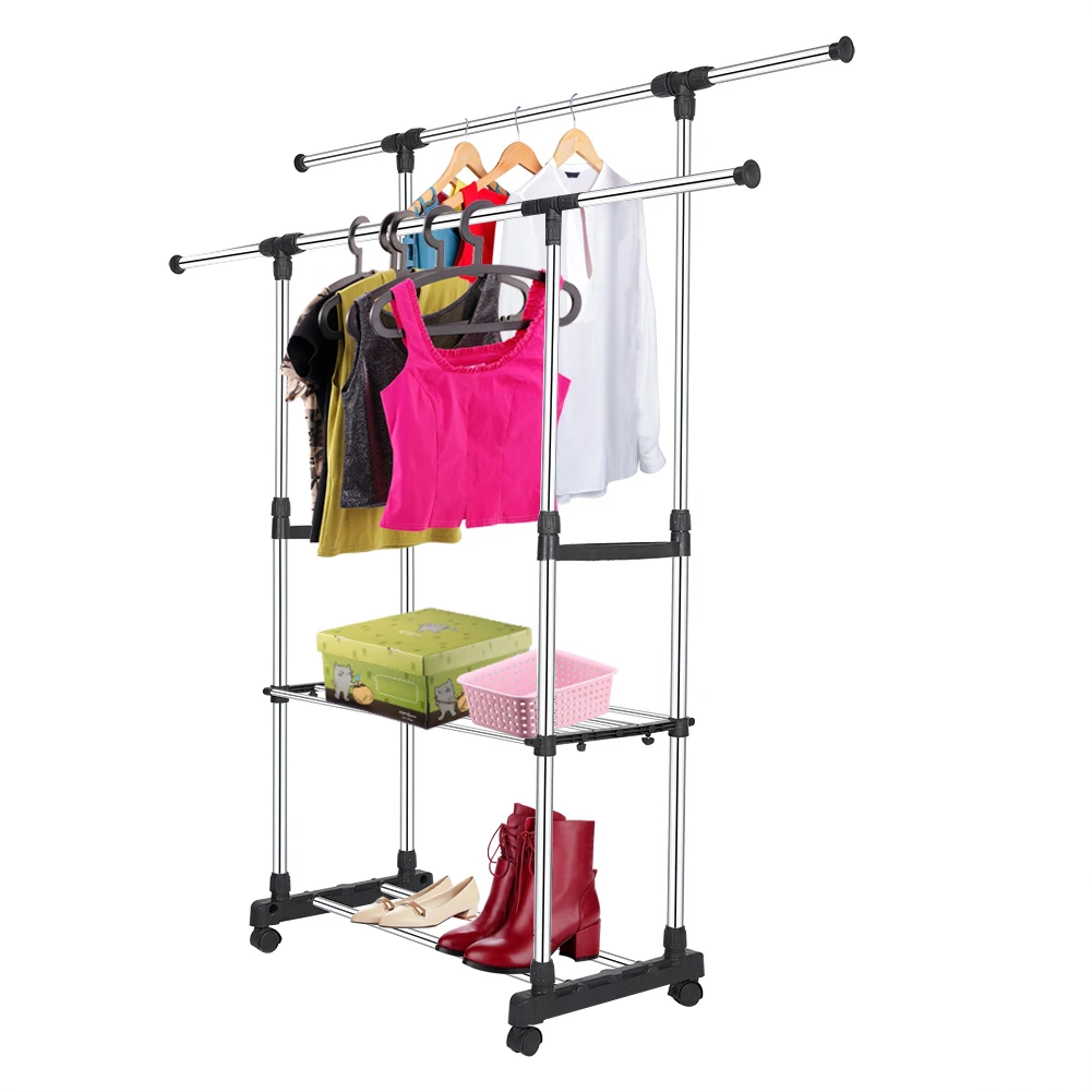

Double Hanging Rails Clothes Clothes Rack Height Adjustable Extendable From 75 To 151 Cm Stainless Steel Pole Lifting Rack