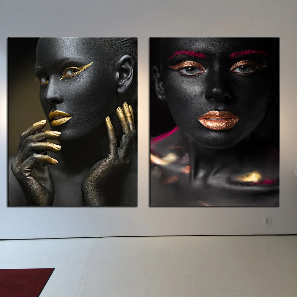 Картина маслом на холсте Черно-Золотая Обнаженная Африканская женщина постеры и