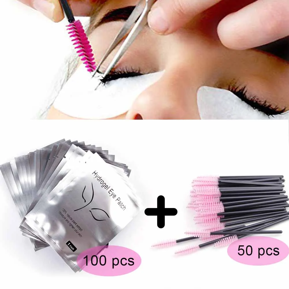 

100Pcs Pillows for Eyelash Extension Under Eye Pads Lashes Patch With 50Pcs Disposable Eyebrow Brush Eyelash Makeup Accessories
