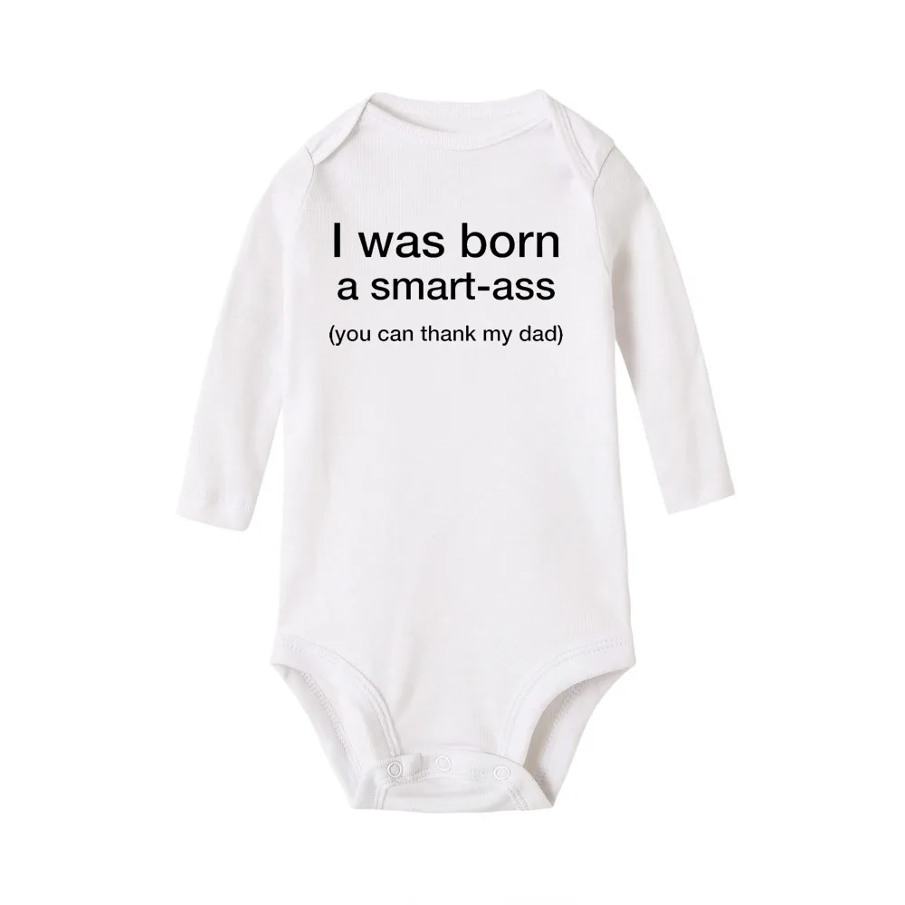 R562-LRPWH- Детские комбинезоны с забавными надписями «I Was Born A Smart-ass», осенняя хлопковая одежда, комбинезон для новорожденных мальчиков и девочек, комбинезон с длинными рукавами - Цвет: R562-LRPWH-