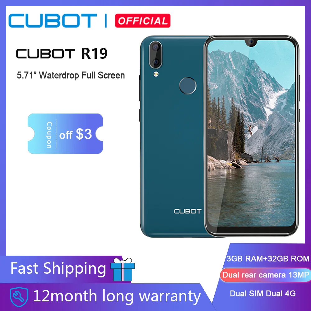 Смартфон Cubot R19 5 71 дюйма 3 + 32 ГБ Android 9 0 Pie Helio A22 двойная камера 13 МП Face ID 4G LTE |