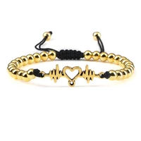 goldsilver color heartbeat cardiogram bracelet handmade adjustable 5mm copper beaded healthy bracelet charm women men jewelry