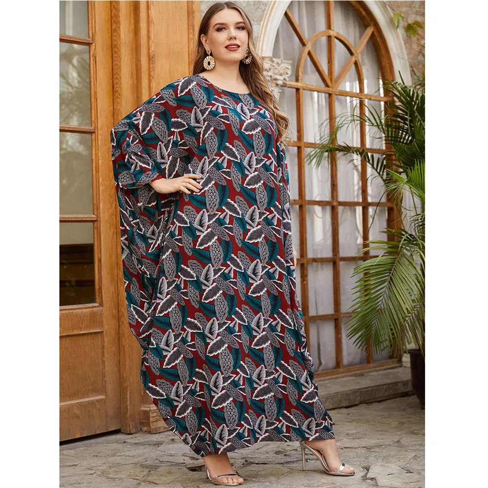 

Kaftan Printed Abaya Muslim Arab Women Long Dress Ramadan Islamic Clothing Eid Oversized Loose Casual Batwing Sleeve Maxi Robe
