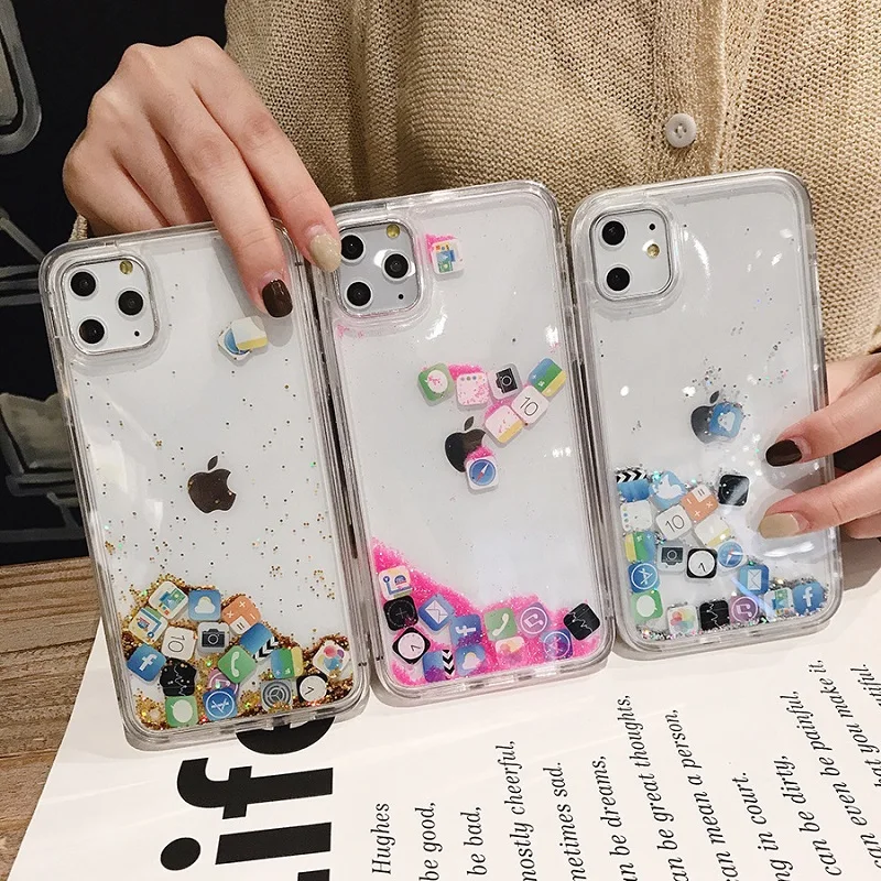 

Cosmetic Quicksand APP Dynamic Liquid Cover Cases For iPhone 6 7 8 Plus X XS Max XR Capa For iPhone 11 Pro Max Phone Back Cover