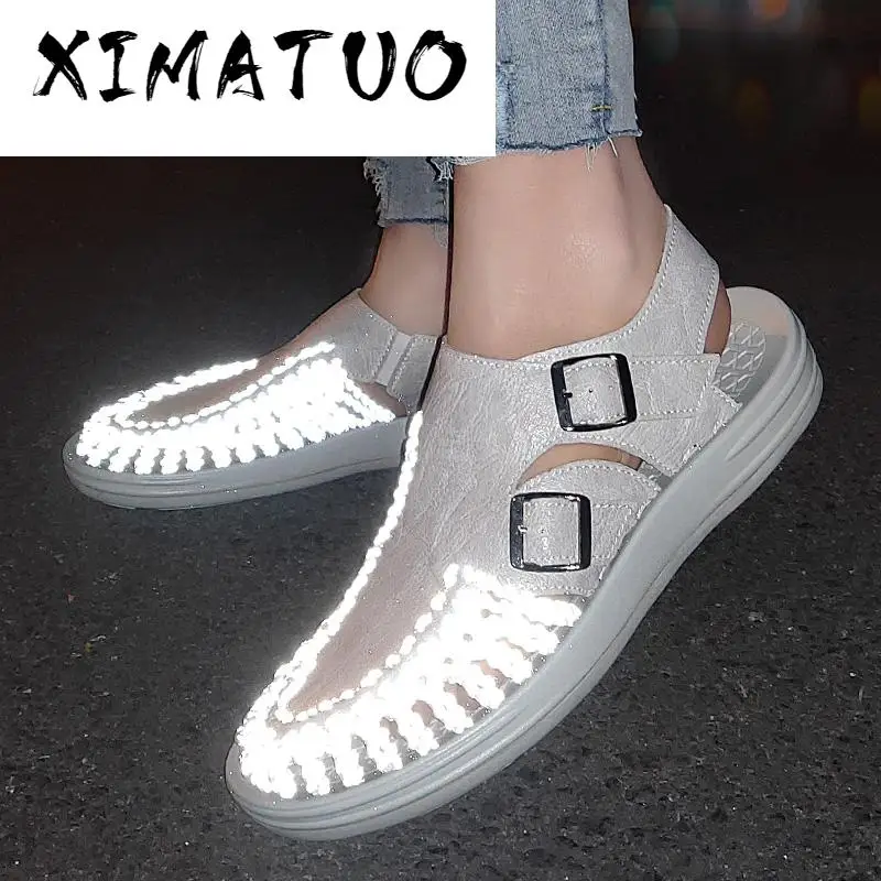 Сандалии мужские флуоресцентные римские пляжные шлепанцы плоская подошва