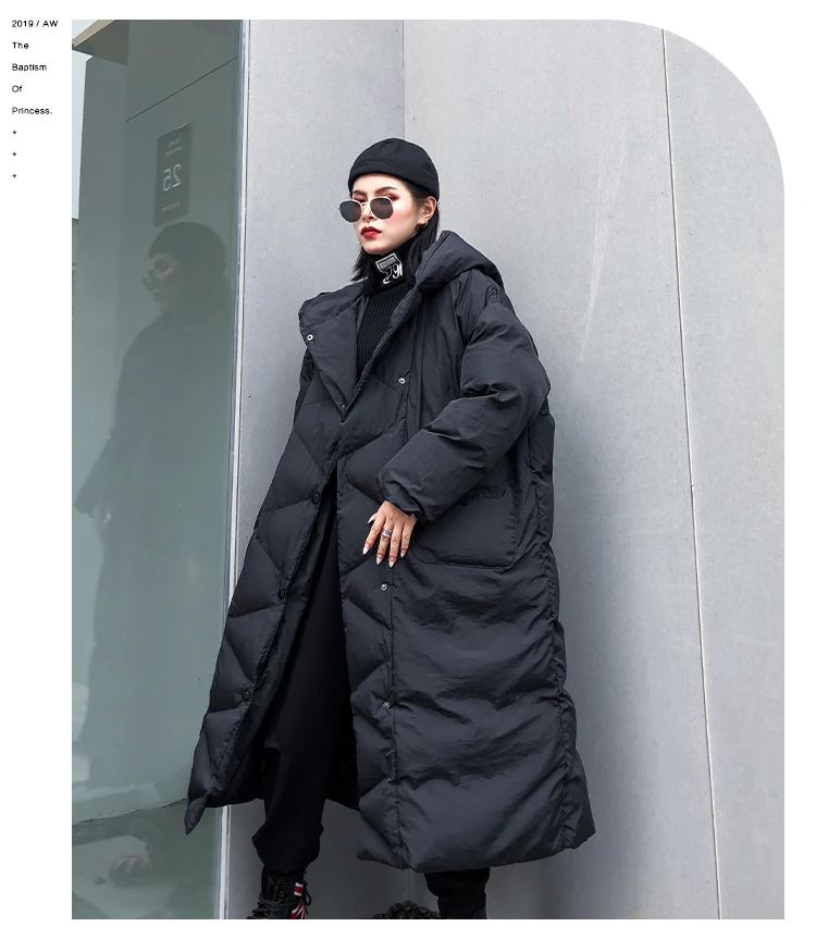 Зимнее пальто в уличном стиле толстое теплое хлопковое выше колена с капюшоном