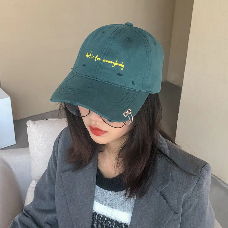 Harajuku Solid Ring Safety Pin Curved Hats Fashion Hoop Baseball Cap Women Men Sun Cap Snapback Hip Hop Caps