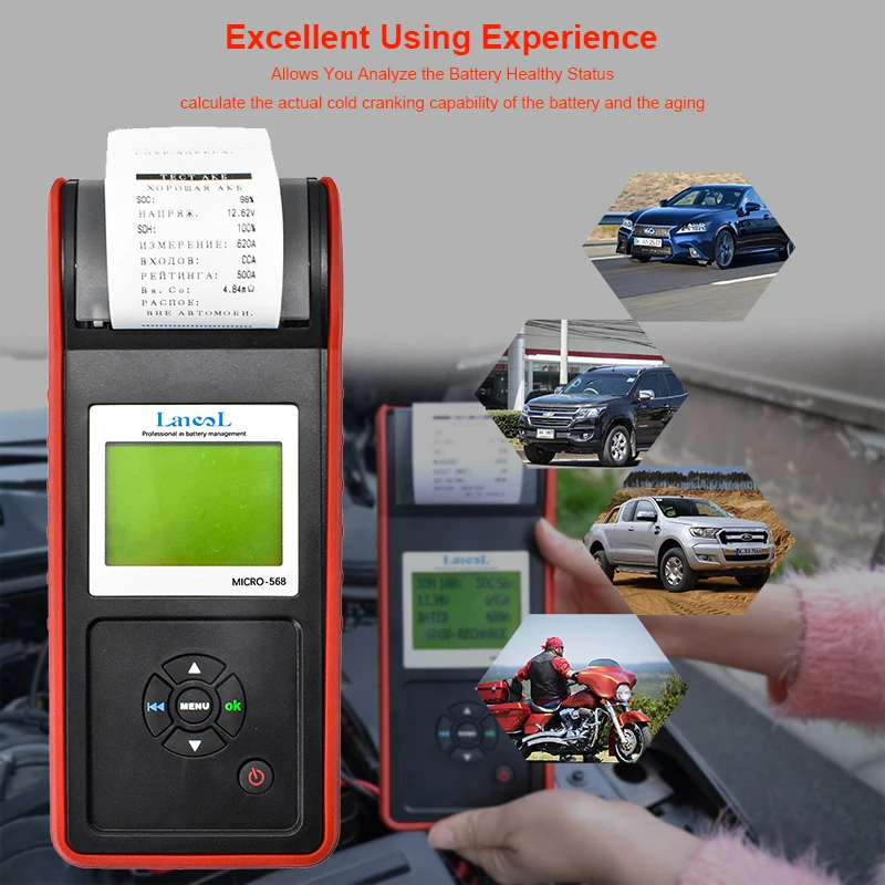 Lancol 12 В автомобиля Батарея нагрузки тестер с принтером MICRO-568 анализатор здоровья