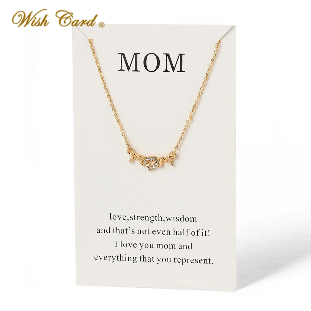 Открытка с надписью мама подвеска в форме сердца кристаллами ожерелье Золотое