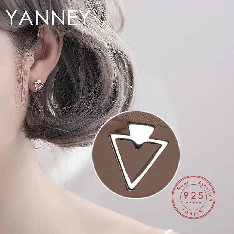 

YANNEY Silver Color 2022 Trend Fashion Triangle Stud Earrings Woman Simple Hollow Geometric Jewelry Accessories Gifts