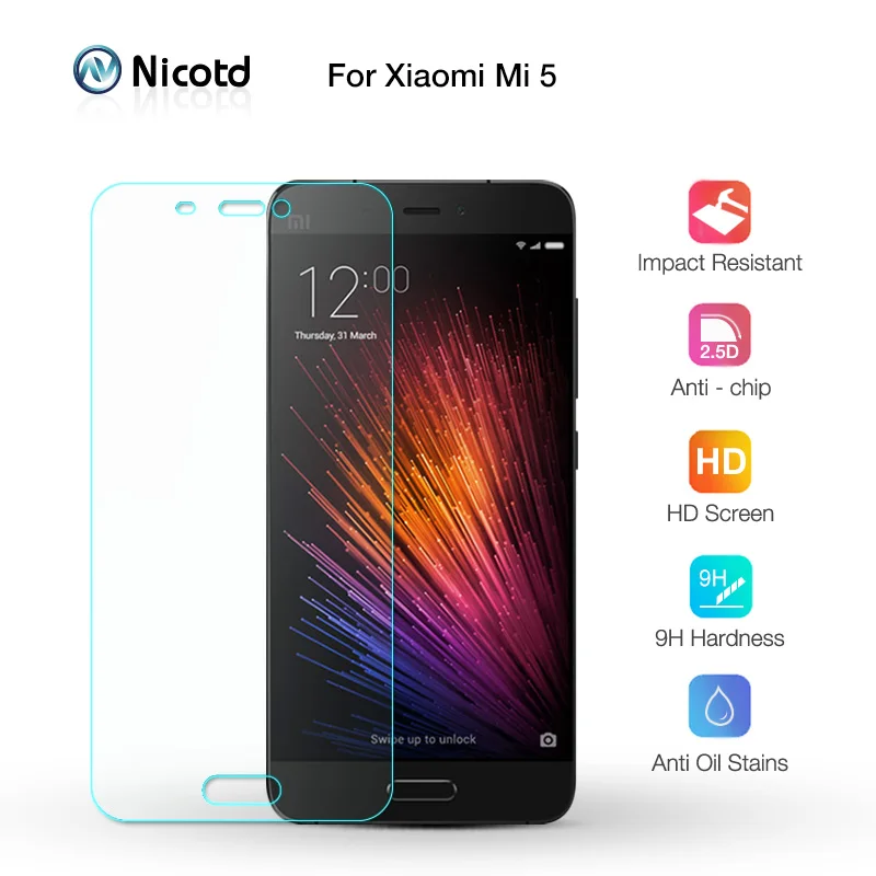 NicoTD 0 26 мм 9H HD закаленное стекло для XiaoMi Mi5 Защитная пленка экрана Mi 5 mi5 прозрачное