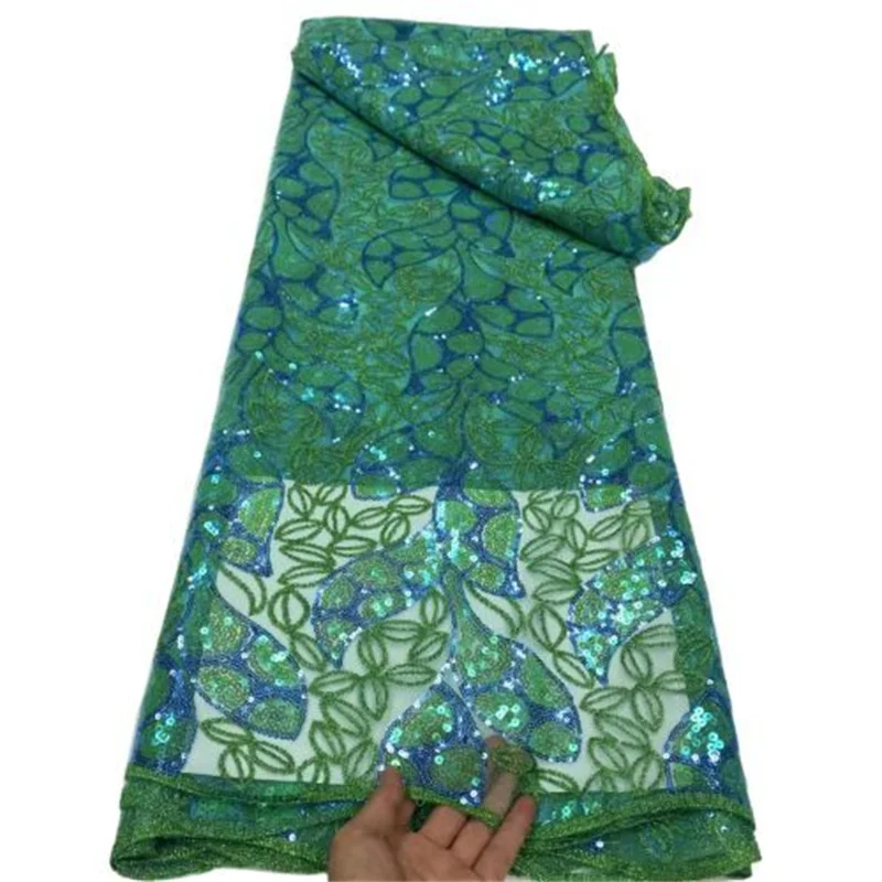 

(5 ярдов/шт.) Высококачественная изумрудно-зеленая африканская сетчатая кружевная ткань с мелкими блестками полностью вышитая французская ...