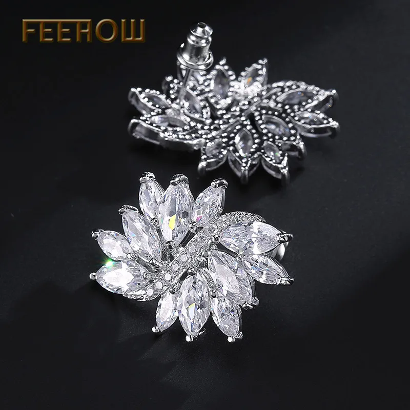 Женские серьги гвоздики FEEHOW Marquise белые из чистого кубического циркония