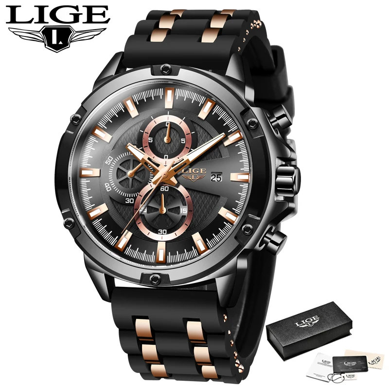 Мужские водонепроницаемые кварцевые часы с силиконовым ремешком в стиле