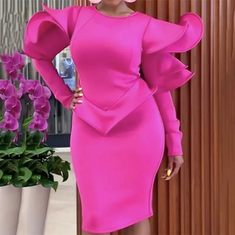 Женские платья размера плюс Falbaba 2019 розовые красные вечерние с оборками платье