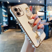 luxury plating love heart chain wrist bracelet side soft phone case for iphone 12 mini 11 pro x xs max xr 7 8 plus se 2020 cover