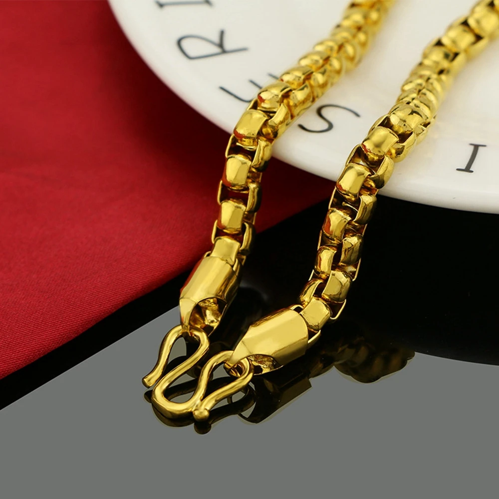

24" Long Domineering men's Box Chain Yellow Gold Filled Hip Hop Mens Necklace 8mm Wide Chain Birthday Gift
