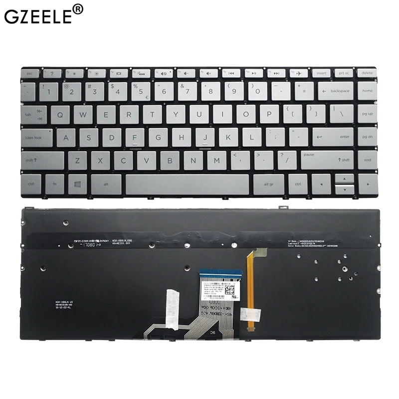 Клавиатура US для ноутбука HP Spectre 13 AG AD AH AE BF AF с подсветкой серебристого