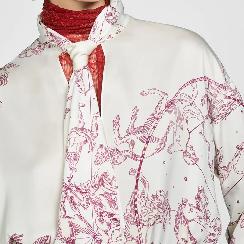 Новинка 2019 ZA рубашка с принтом женская модная богемная длинным рукавом и