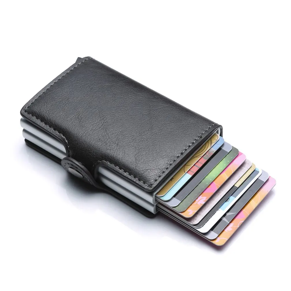 

Top Quality Rfid Wallet Men Money Bag Mini Purse Male Aluminium Card Wallet Small Clutch Leather Wallet Thin Purse Carteras 2021