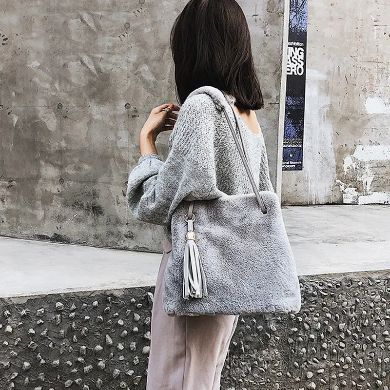 Новая женская мягкая плюшевая сумка на плечо Классическая Сумка ведро с