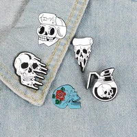 punk jewlery gothic skeleton enamel pin rose skull coffee pot pizza badge brooch lapel pin denim jeans shirt bag