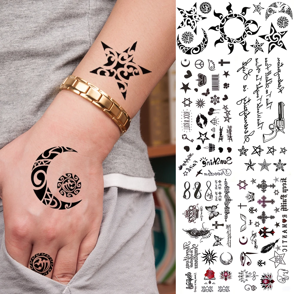 Waterproof Small Star Moon Temporary Tattoos For Kids Face Tatoos Men Moon Star Totem Women Infinity Fake Tattoo Sticker Hand