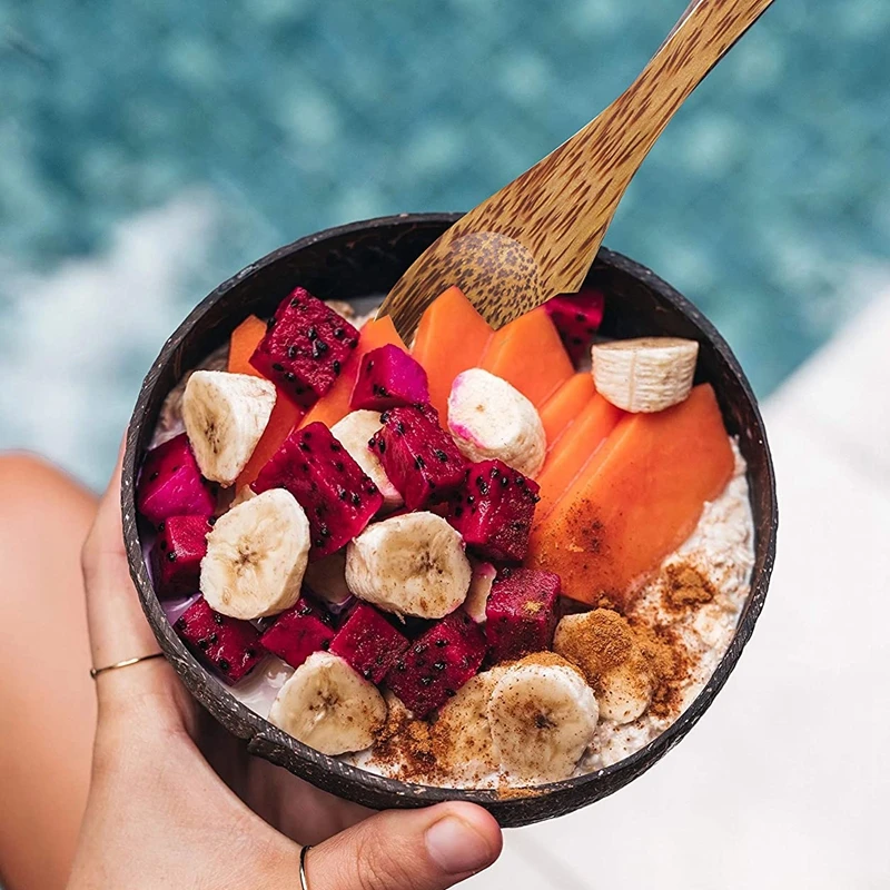 

Coconut Bowls and Spoon Set,Salad Smoothie Mixing Dessert Fruit Ice Cream Snack Bowl for Kitchen,Dining 4 Set