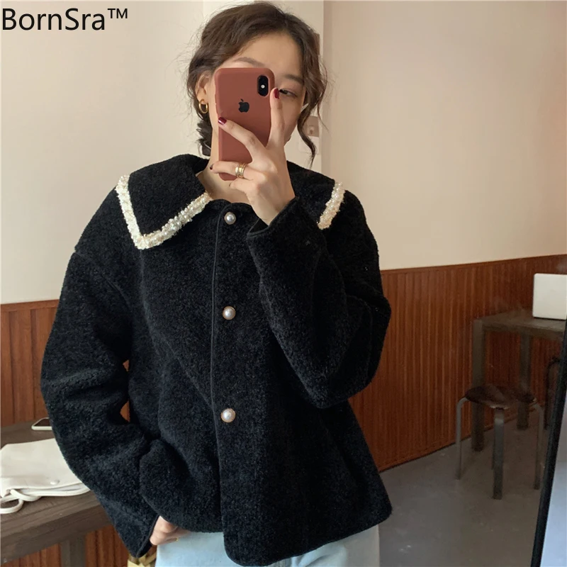 

Bornsra Casual Waterproof Mink Feminine Women Jacket Outerwear Loose 2020 New Elegant Street Solid Winter Warm Coat Jackets