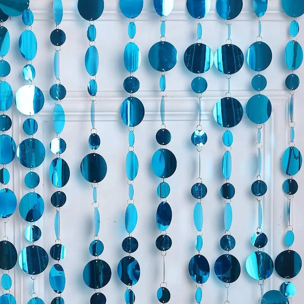 

39Ft Mirror Sky Blue Circle Polk Dot Garlands Backdrop for Hen Party Decoration Hanging Teal Round Streamer Decor for Blue Birth