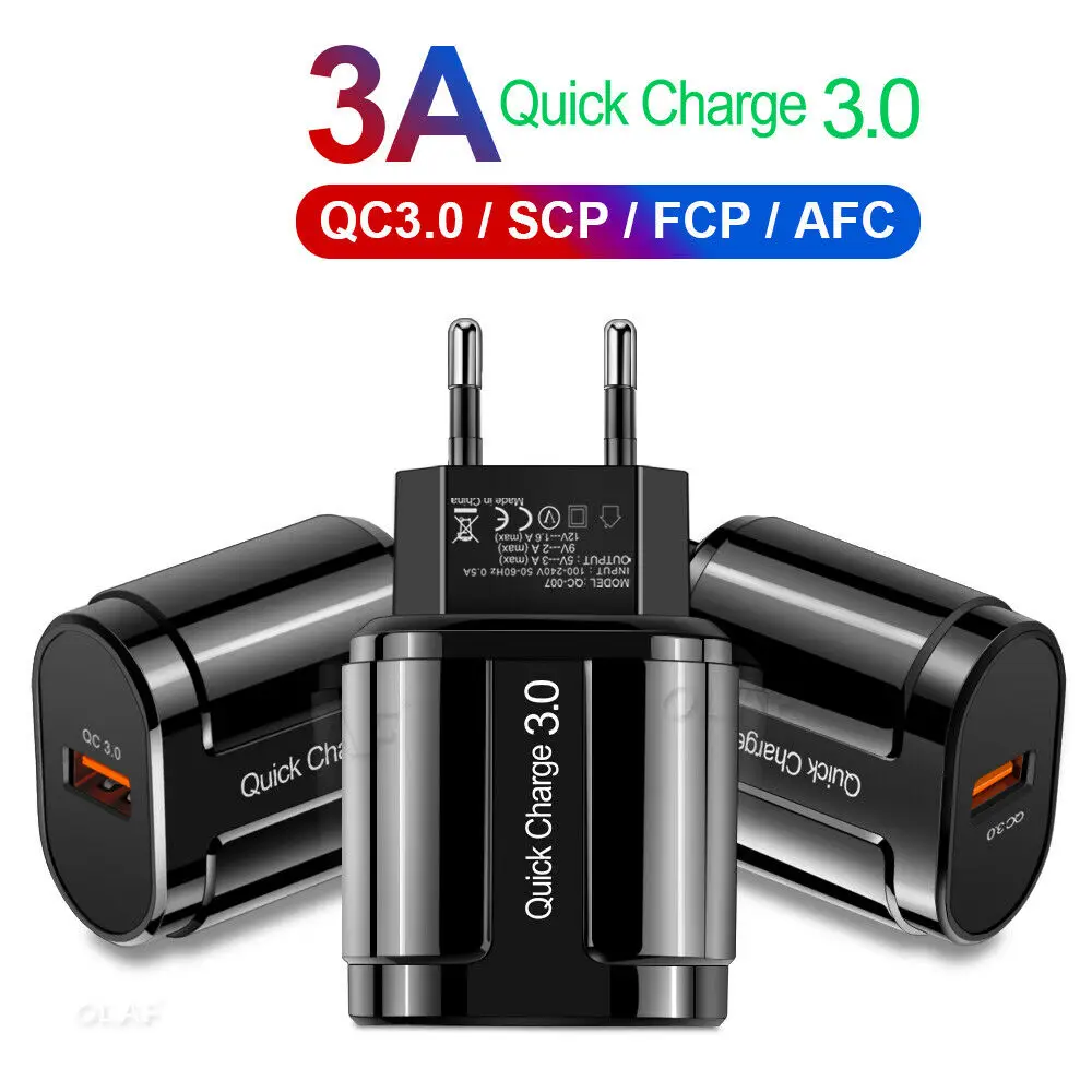 QC3.0 18 Вт Быстрая зарядка 5 в 3 А EU US вилка адаптер настенный мобильный телефон