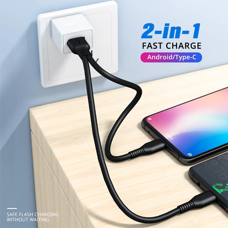 2 в 1 USB кабель Тип C Micro для зарядки Usb сотового телефона зарядный шнур двух
